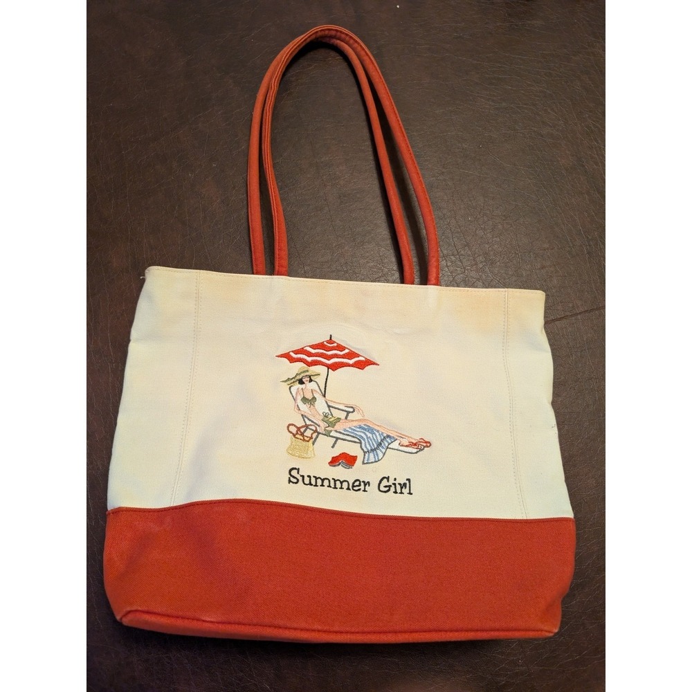 The Girls Sunny Hawaii Summer Girl Beach Tote Bag Coin Purse Set Embroidered